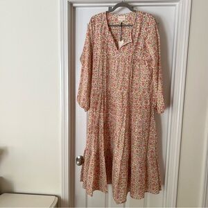 Maelu Flora Long Willow Dress Maxi Size Small Hand Block Print Cotton
